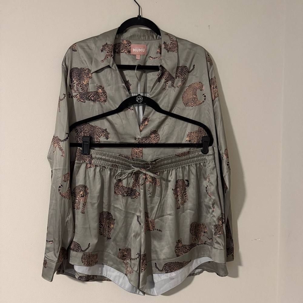 Show Me Your MuMu Satin Leopard Pajama Short Set